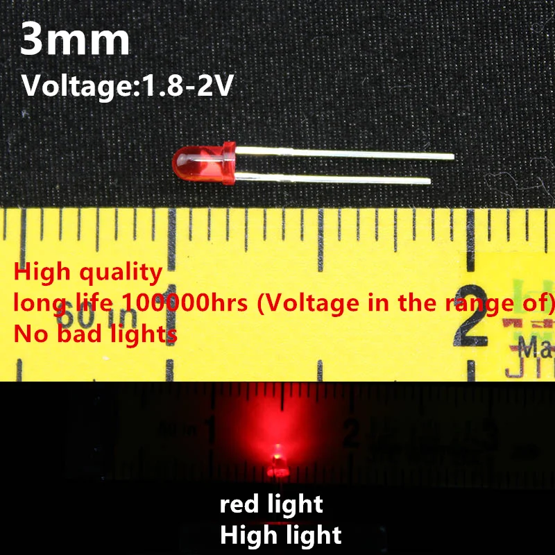 Высокое качество 100 шт 3 мм красный круглый светодиод супер яркий красный светодиод Светодиоды высокой освещенности