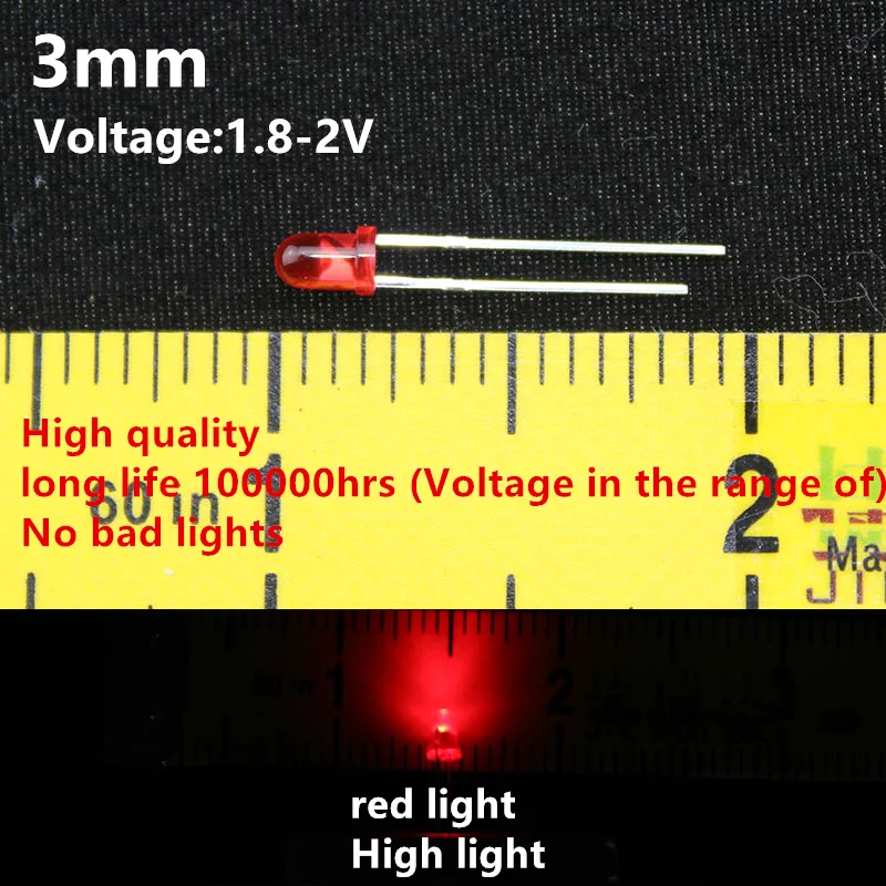 Free shipping High quality 100pcs 3mm Red Round Led Super Bright Red