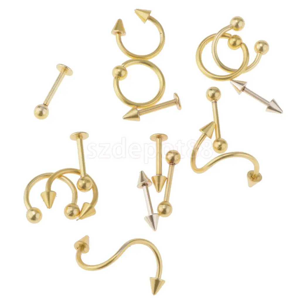 16 Pieces 16g Stainless Steel Assorted Eyebrow Ear Lip Navel Ring Body Piercing Kit