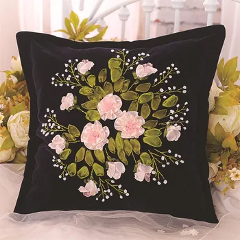 

DIY Embroidery Cushion Cross Stitch Kit Needlework Ribbon Embroidery Black Pillow Case Swing Handmade Craft Home Decor a-0101