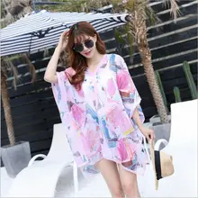 Новинка, женское шифоновое парео с принтом, купальник, бикини, пляжные шали, женский летний купальный костюм, хит, один размер