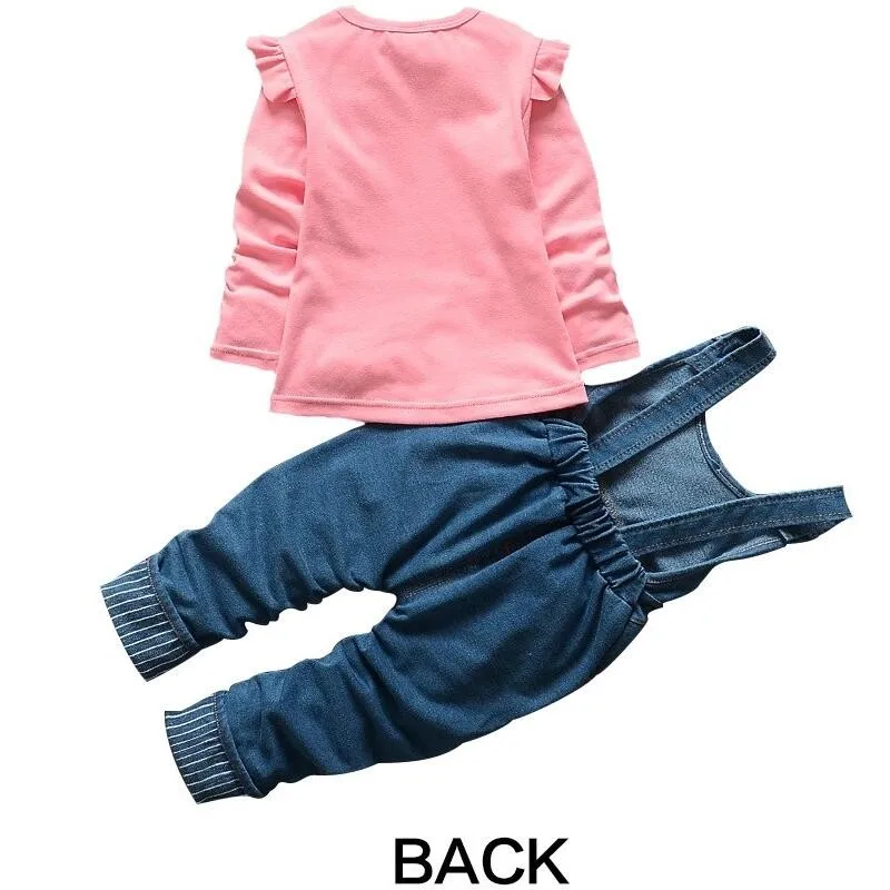 Комплекты одежды для девочек; комбинезон с Микки и Минни; комплекты одежды для девочек; Осенняя рубашка с длинными рукавами+ джинсы; Одежда для девочек