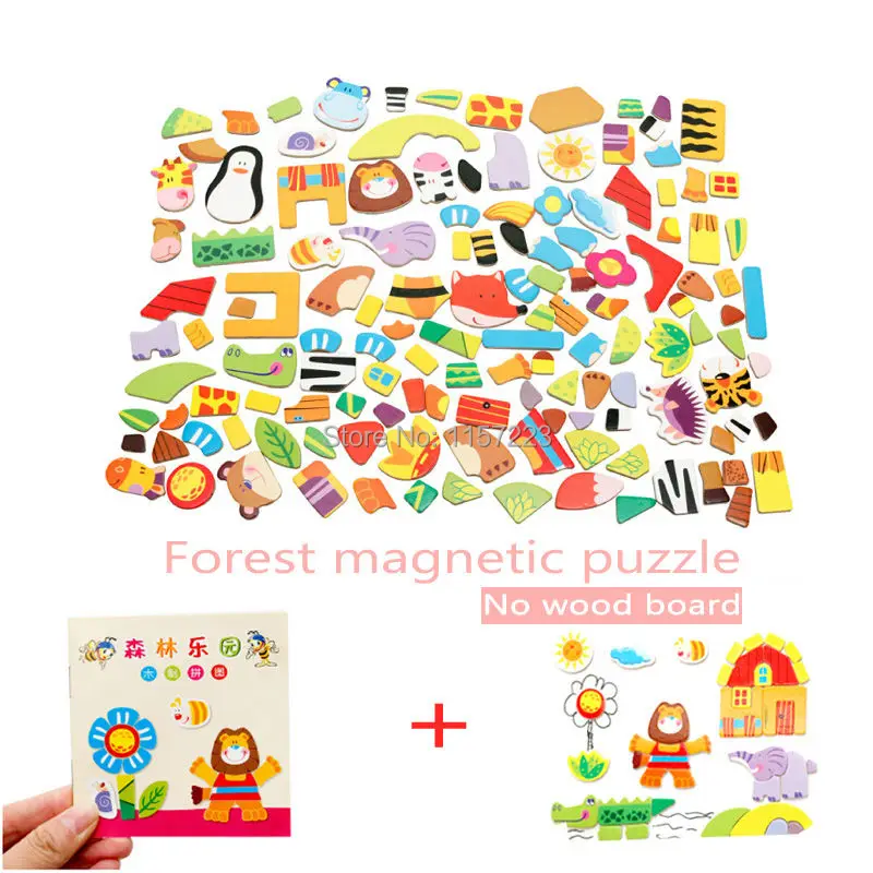 Us 160 Zwierząt Drewniane Puzzle Magnetyczne Zabawki Farm I Las I Cartoon Rysunek Sztalugi Układanki Edukacyjne Dziecka Dla Dzieci Dziewczyny W