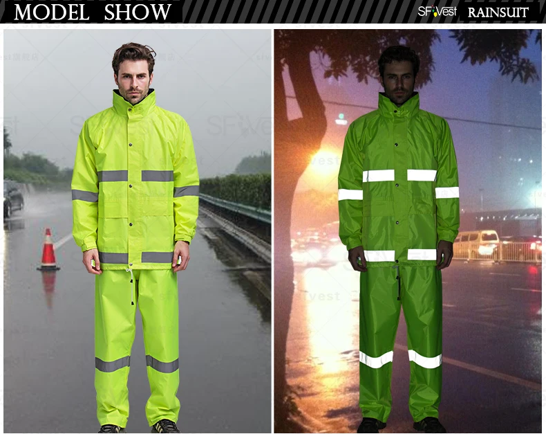 Sfvest мужские и женские высокое качество хорошее плащи светоотражающие безопасности rainsuit куртка и брюки сплит плащ Бесплатная Доставка