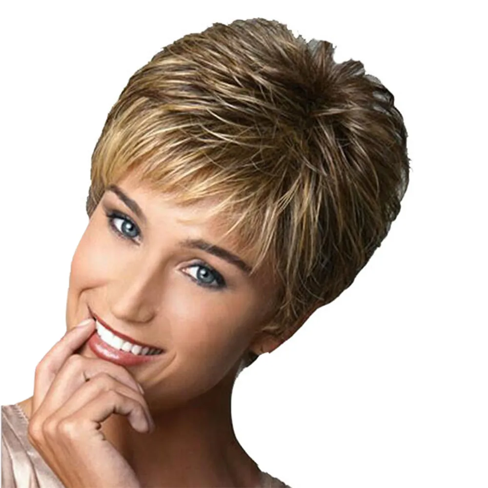

Fashion Short Wig Haircut Curly Color Gradient Wigs Short Human Hair Synthetic Wig Hair Styling 2m103