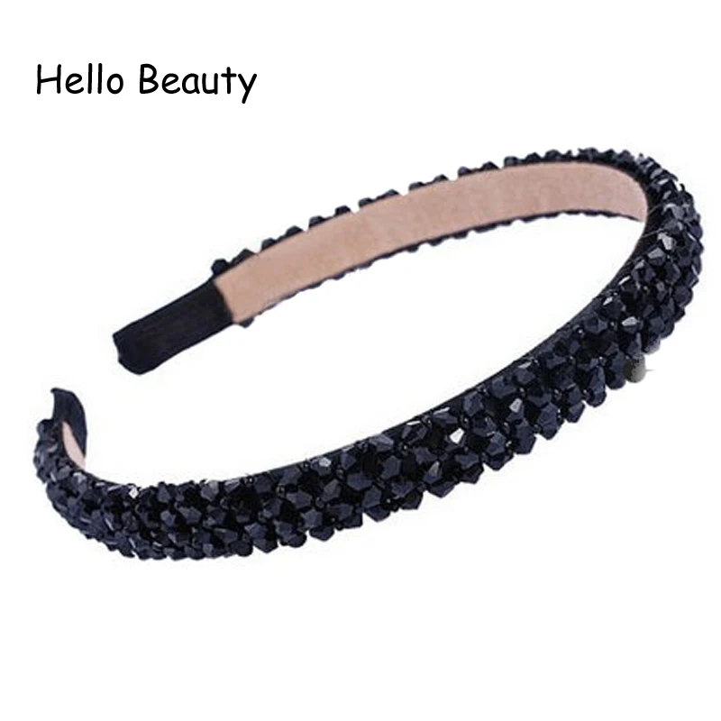 

Fashion Hair Accessories Trendy Girls Headwear Shining Women Crystal Hairbands Black Beads Hair Band Rhinestone Headbands