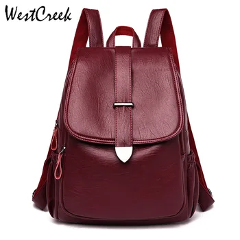 

WESTCREEK Brand Women Leather Backpacks High Quality Female Travel Ladies Vintage Backpack for School Female Rucksack