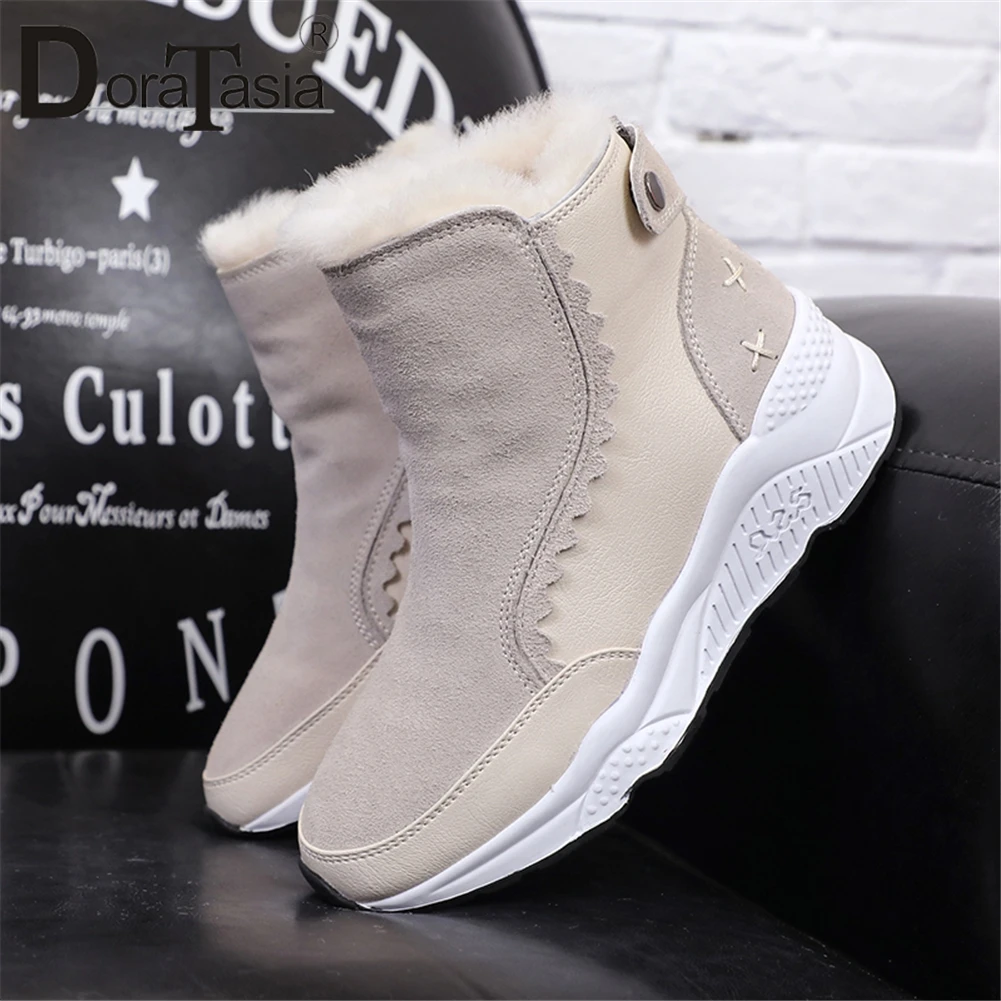 Beste DORATASIA 2018 Nieuwe Snowboots Gemengde Kleuren Zip Flat Met Schoenen Vrouw Casual vrouwen Winter Warm Bont Enkellaars zwart Maat 35 39