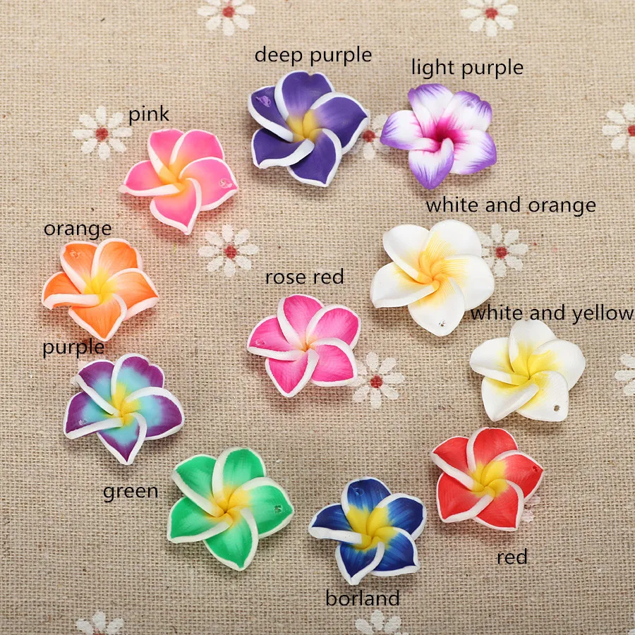 

20pc/lot 20mm Yiwu Market Beautiful Soft Clay Polymer Fimo Plumeria Flower Beads Decorated Hawaii Earring Jewelry Craft Material