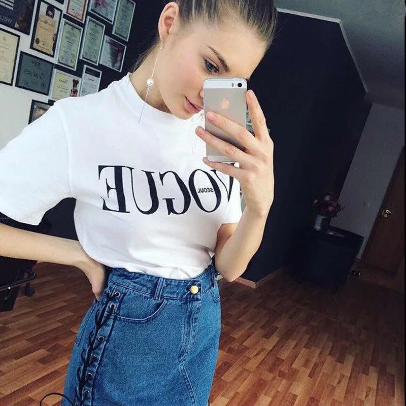 

Women Summer Short Sleeve T-shirt Casual Vogue Letter Print T shirt Cotton Fashion O-neck Women Tops Harajuku Punk Tee Shirt