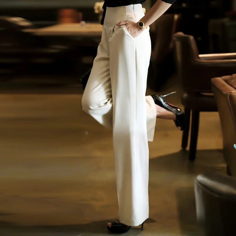 [MENKAY] Весна Лето Новые корейские тонкие повседневные белые свободные длинные широкие брюки с высокой талией Женская новая модная одежда - Цвет: white