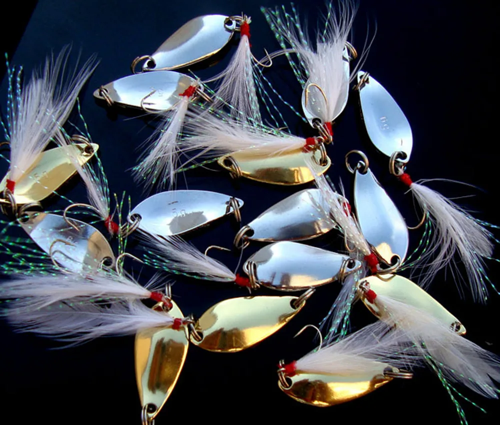 10PCS Fishing Fly Feather Treble Hook Spoon Lure baits 10gin Fishing
