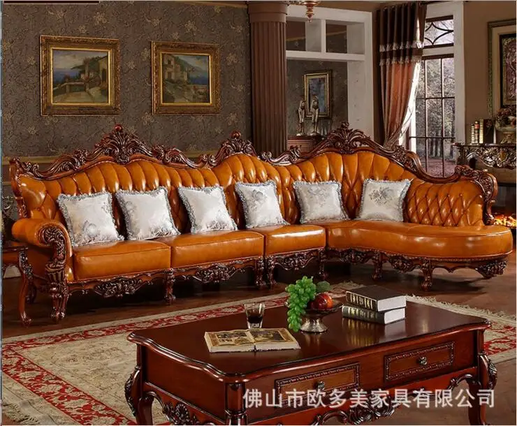 high quality European antique living room sofa furniture genuine leather set d1425 high quality European antique living room sofa furniture genuine leather set d1425