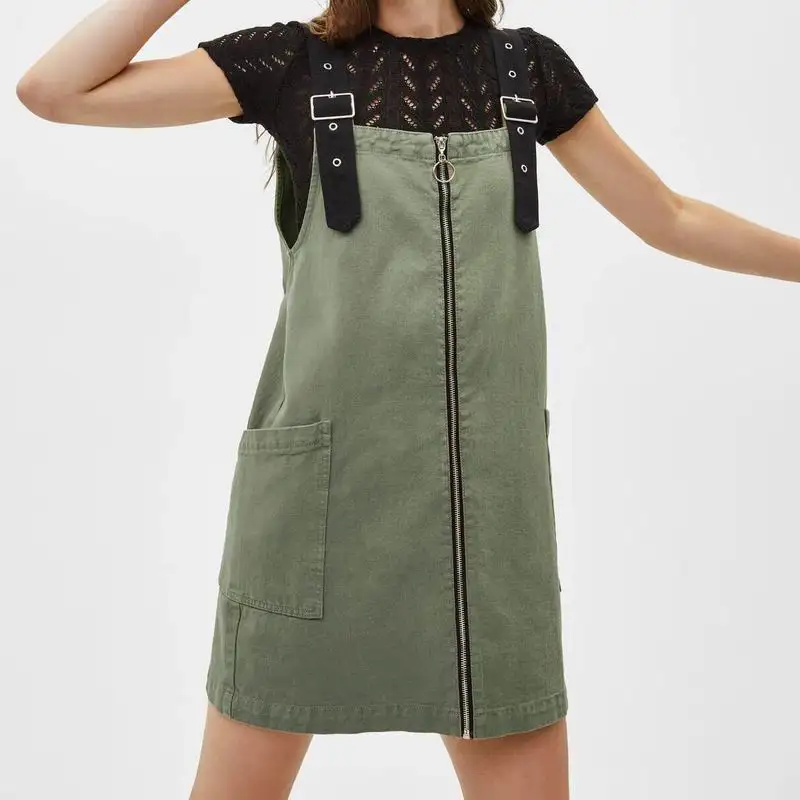 Женские платья на бретелях Лето 2019 Новая мода карманы молния выше колена Vestidos