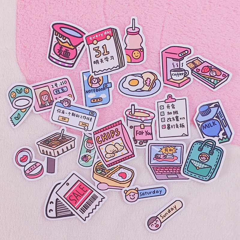 

24pcs Work with you series kawaii cute little things Decorative Sticker DIY Scrapbooking photo Label Diary Album Sticker Escolar