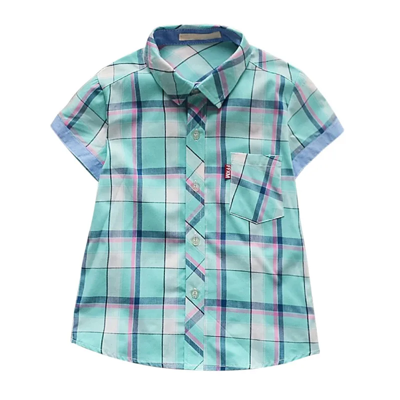 

Summer Kids Boy Shirt Blouse Outfits Boys Clothing Gentleman Children's Clothing Shirts Short Sleeve Plaid Tops