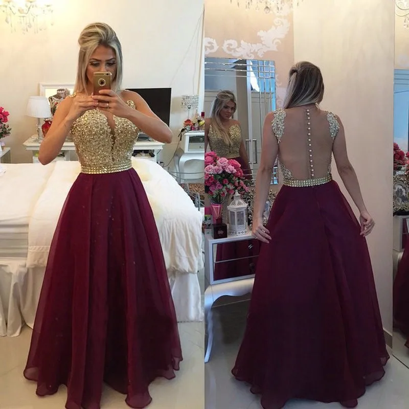 New See Through Back Burgundy Evening Dresses Long Chiffon Pink Champagne Lace Applique Formal Gowns 2017 New See Through Back Burgundy Evening Dresses Long Chiffon Pink Champagne Lace Applique Formal Gowns 2017