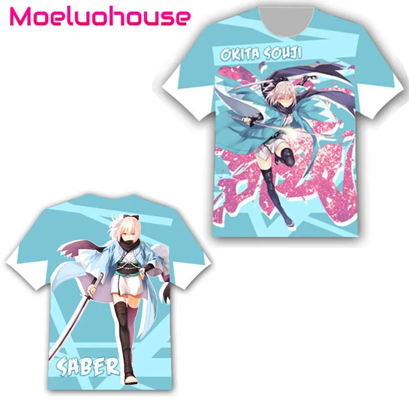 

Fate/Grand Order Okita Souji Anime T shirt Cosplay Costume Tee Tops Short Sleeve Casual Clothing Women Men Unisex