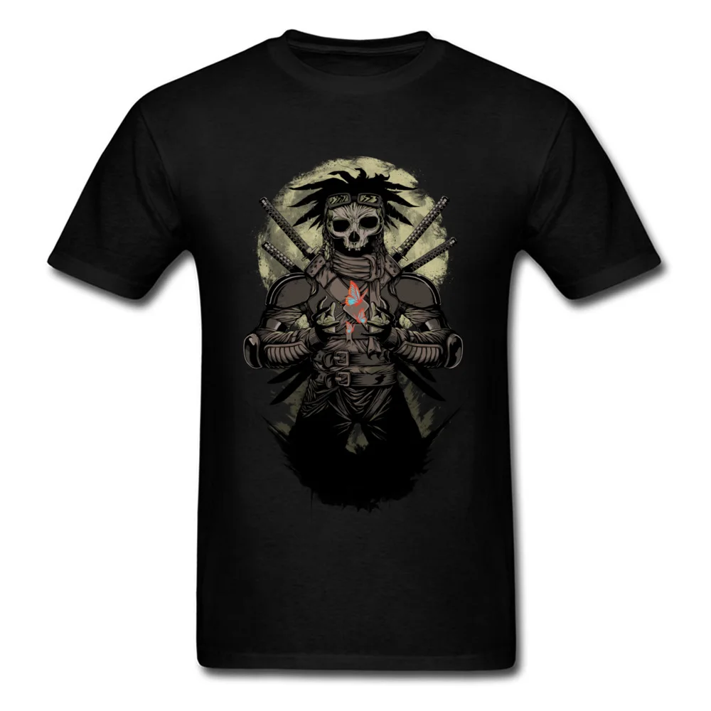 

Gentle Samurai Skull Butterfly Printed Male Summer T-shirt Black Short Sleeve Retro Style Tops Tees Men's Presents