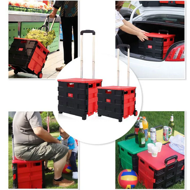 Практичная складная корзина для хранения с колесами портативная тележка для шоппинга складная коробка для хранения мелочей Чехол-органайзер для автомобиля