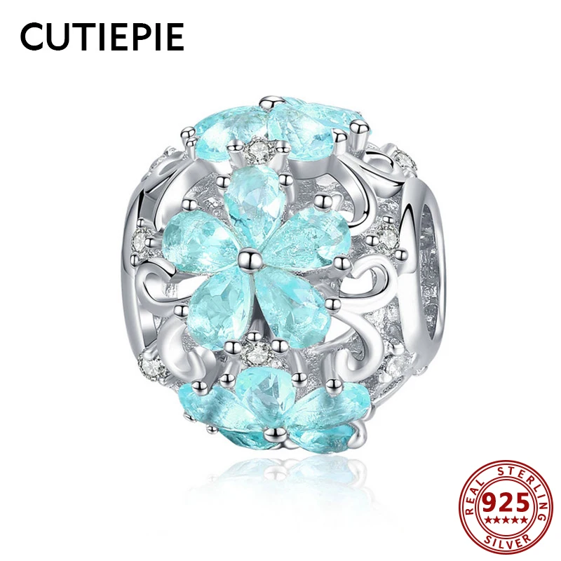 

CUTIEPIE Real 925 Sterling Silver Round Cubic Zircon Snowflake Beads Charm Fit for Bracelet Necklace DIY Luxury Jewelry Gifts