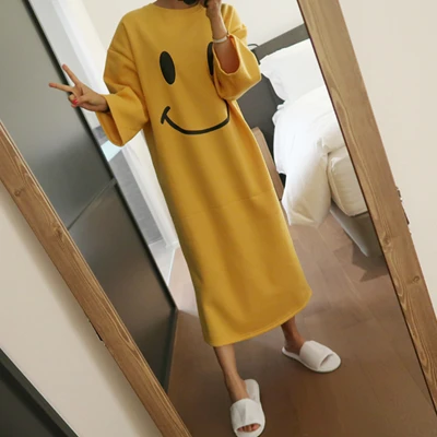 Brief Women dress Loose Lovely Smiling Comfortable Fleece 5995 At Home Dresses Yellow 1785
