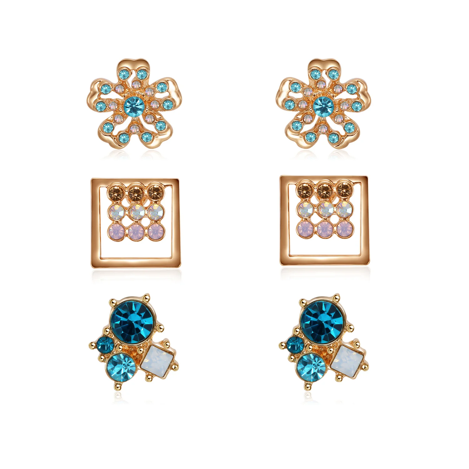 Buy 3 Pairs Fashion Stud Earring Set Geometric Flower