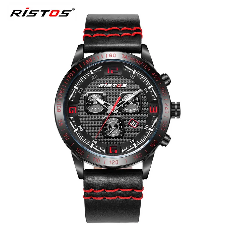 

New RISTOS Quartz Men Watch Casual Genuine Leather Watches Reloj Masculino Wristwatch Luxury Reloj Hombre Montre Military 93012