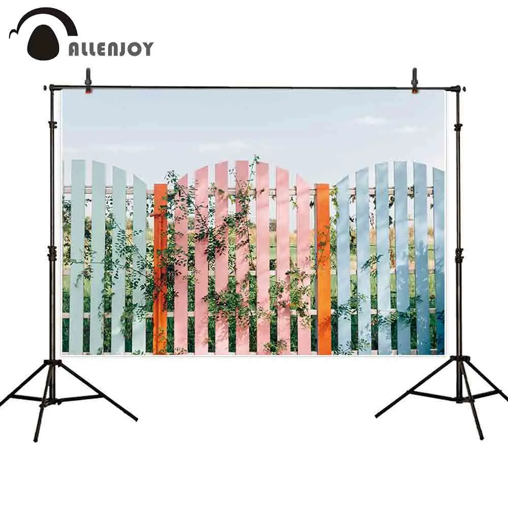 

Allenjoy spring photography background Easter flower colorful wood fence child backdrop photocall photobooth photo studio