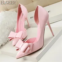 New hot womens high heels shoes fashion sweet bow high heels fine with high-heel shallow mouth pointed side hollow shoes 2018 fashion delicate sweet bowknot high heel shoes side hollow pointed stiletto heels shoes women pumps