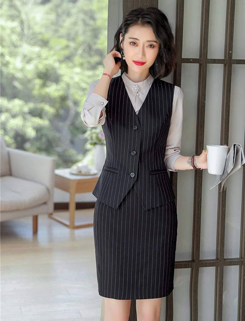 Короткое пальто в формальном стиле и жилет для женщин Деловые костюмы с 2 шт. юбка и топ наборы рабочая одежда Дамская офисная форма стили