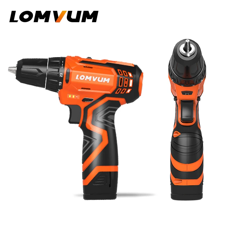 LOMVUM New 12/16/25V Electric Drill Hammer Cordless Drills Lithium-Ion Battery Screw rotary tool Mini Magnetic DRILLING DRIVING