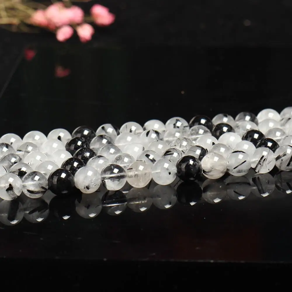 

Natural Tourmalinated Quartzl Beads Yellow Quartz Natural Stone Beads For Jewelry Making Diy Necklace 6/ 8/10/12mm 15"