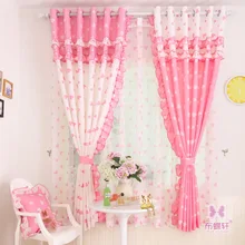 

Curtains Window Treatments Princess Children Room Pink Fabric Drapes Blue Lace Curtains Tulle Girl Love Blind Home Decor Panels