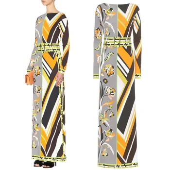 

The new women's fashion Bohemian silk jersey stretch slim knit with belt dress
