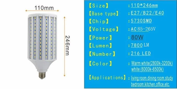 Высокая Мощность 80 Вт светодиодный лампы 5730 5630 SMD E26 E27 B22 E40 216 светодиодный кукурузы лампы подвесные светильники AC85-265V люстра Потолочный