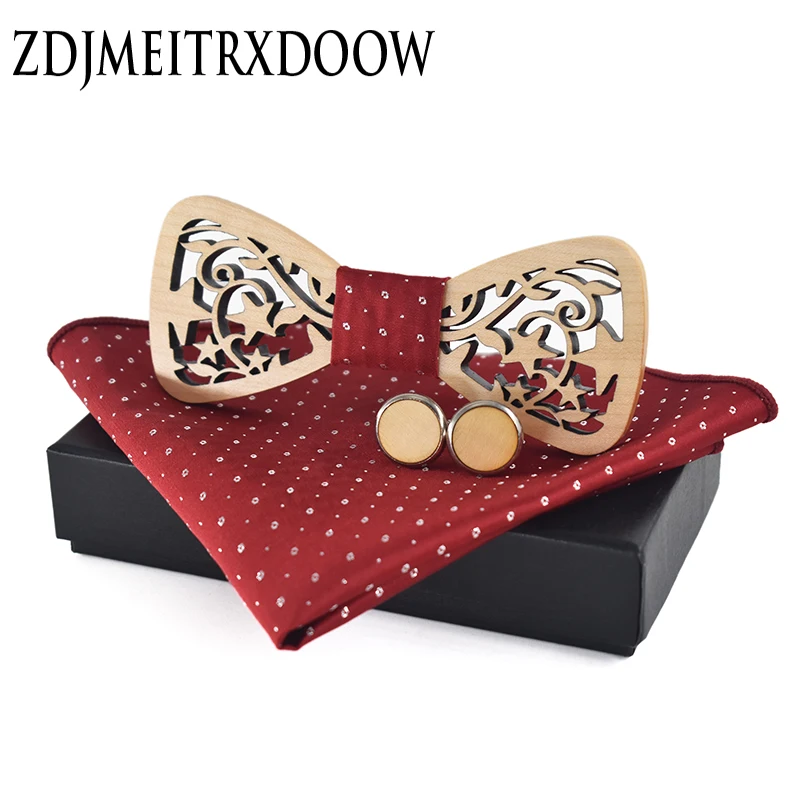  New Pocket Square Classic Party Wedding Fashion Cufflinks Men Wooden ties Woven Wedding Tie Handker