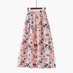 Женская юбка женские длинные макси модные вечерние с цветочным принтом мешковатые длинные Ретро клешеные штаны с высокой талией качели