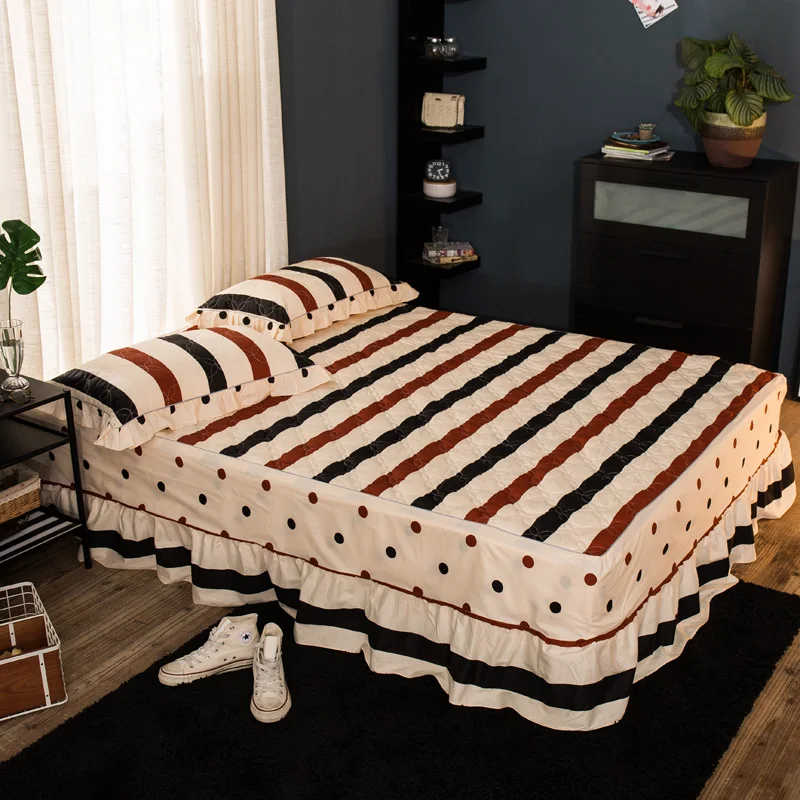 

Quilted Sheet&pillowcase set 3pcs/set 100% cotton thicken bed skirt+2 pillowcase padded Bed cover cotton home bed dust ruffle