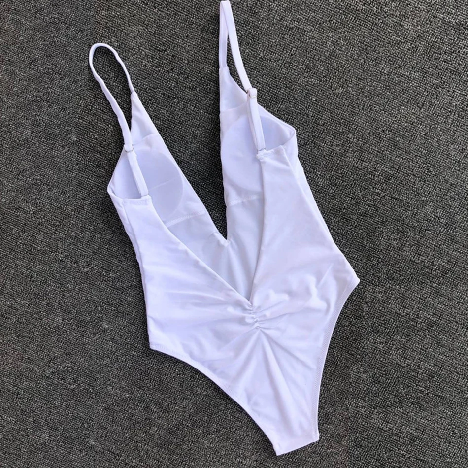 Günstig Gelb Bademode One Stück Badeanzug Frauen Tiefe V Body Push Up Schwimmen Anzug Solide Monokini Halter Badeanzug Schwimmen Anzug 2019