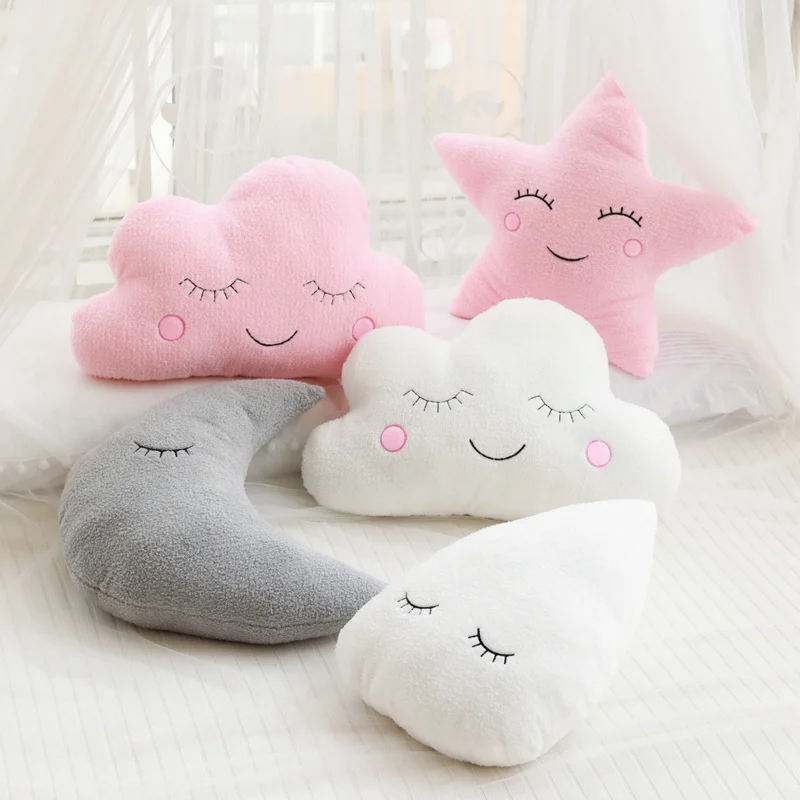 Ins Cloud Moon Star Raindrop Plush Pillow Soft Cushion Kawaii Cloud Stuffed Plush Toys For Children Baby Kids Pillow Girl Gift