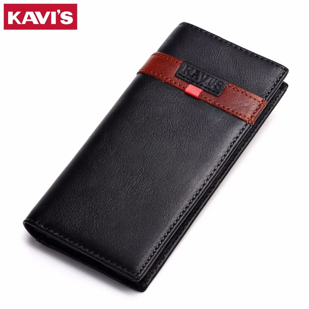 

KAVIS Top Quality Genuine Leather Wallets Men Organizer Cowhide Leather Long Phone Holder Coin Bag Card Holder Travel Wallet