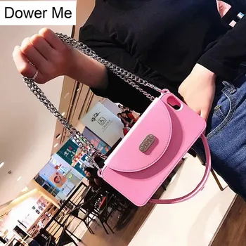 

Fashion Silicone Wallet Card Bag Women Handbag Case Cover With Long Matel Chain For Iphone 11 Pro Max XS Max XR X 8 7 6 6S Plus