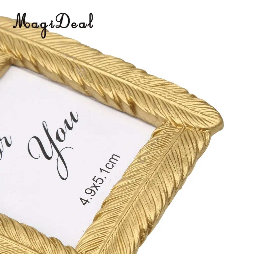 MagiDeal Novelty Gold Feather Small Photo Frame with Back Stand  Favor For Wedding Party Birthday Baby Shower