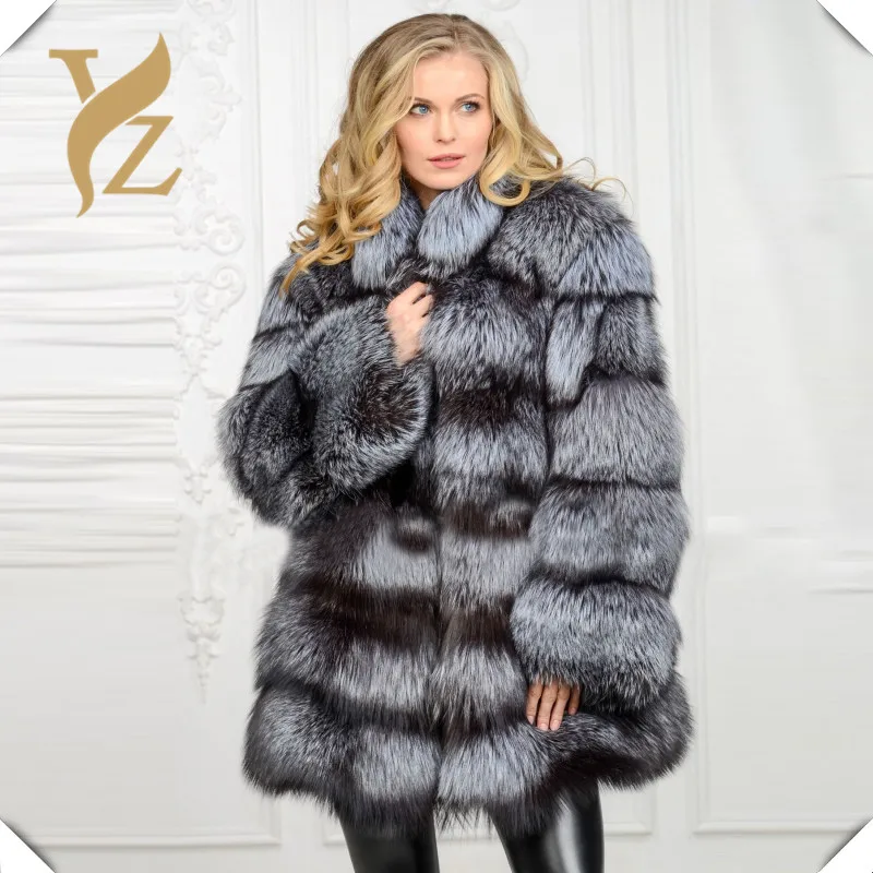 Whole Skin Silver Fox Fur Coats Thick Warm Winter Luxury Genuine Fox ...