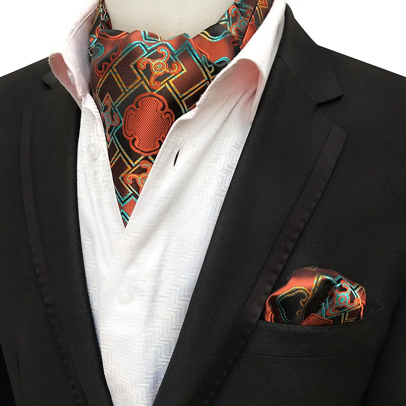 

Men Jacquard Pocket Square Groom Wedding Tuxedo Cravat Ascot Scrunch Necktie Paisley Floral Geometric Neck Tie Handkerchief Set