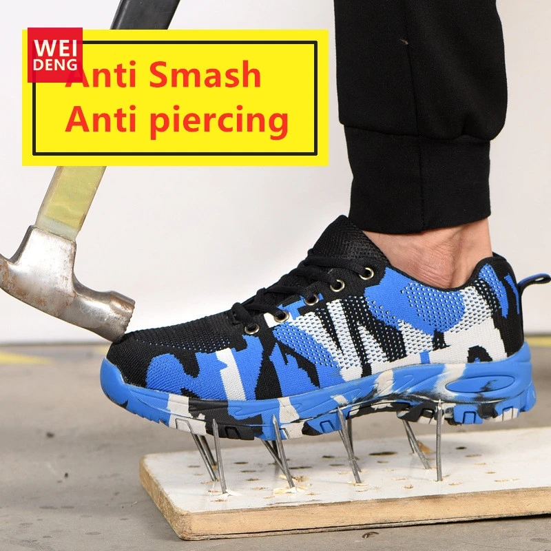 

WeiDeng Fly knitted Camouflage Outdoor Construction Steel Toe Cap Work Safety Boots Impact Resistant Puncture Proof Shoes