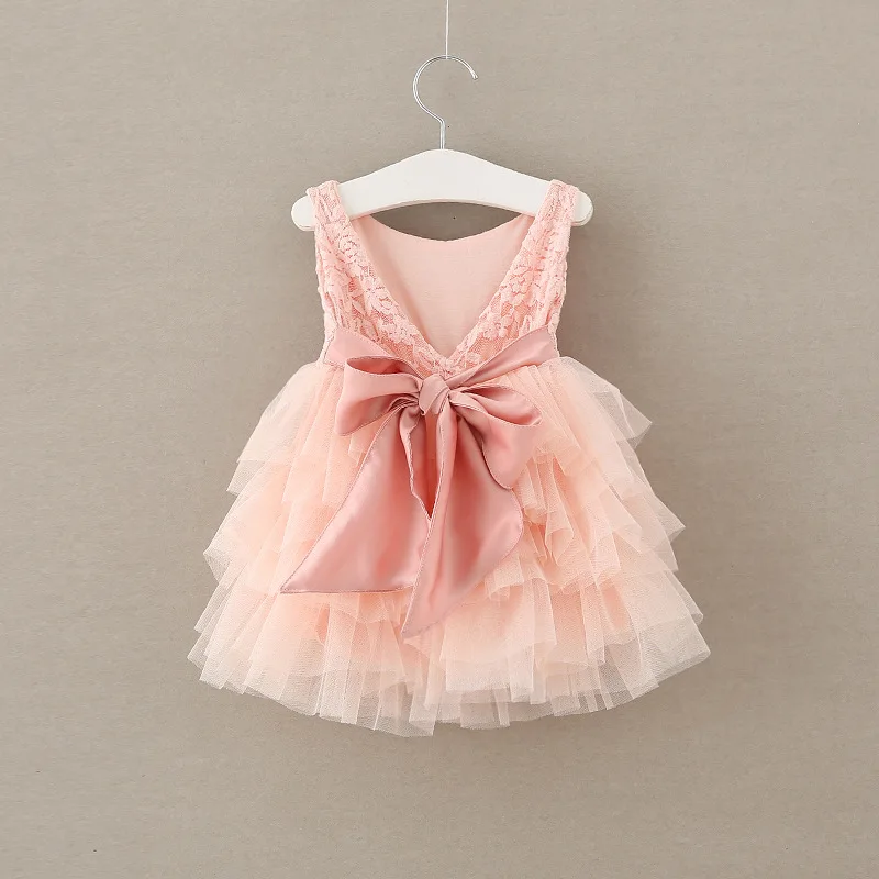 

2018 Lace V back Dresses for Girls Princess Pink Tulle Puffy Dress For Wedding Vintage Boutique Lace Costume 5ps/lot 18PHW0052