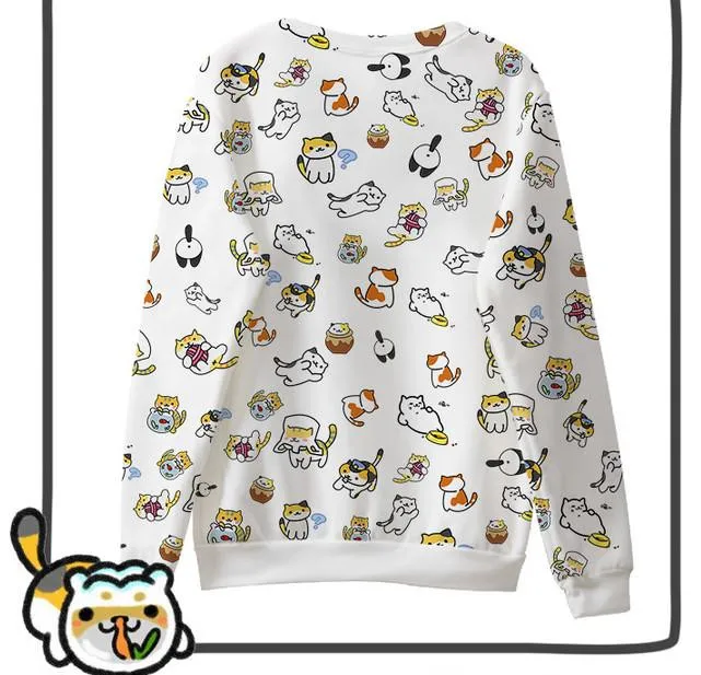 Neko Atsume Cute Cat Пуловер Harajuku Женский Топы Tee