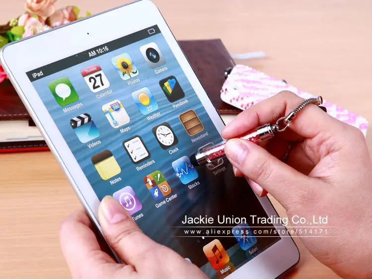 Wholesale 10 Pcs/lot High-texture Mini Crystal Stylus Pen Capacitive Screen Touch Pen For iPhone + Dust Plug very Portable